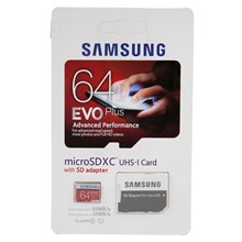 تصویر کارت حافظه microSDXC سامسونگ مدل Evo Plus کلاس 10 استاندارد UHS-I U1 سرعت 80MBps همراه با آداپتور ظرفیت 64 گیگابایت