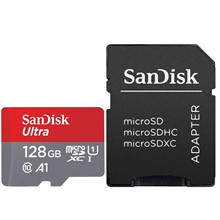 تصویر کارت حافظه microSDXC سن دیسک مدل Ultra کلاس10 و A1 استاندارد UHS-I U1 سرعت 100MBps 667X همراه با آداپتور SD ظرفیت 128 گیگابایت