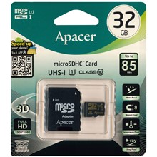 تصویر کارت حافظه microSDHC اپیسر کلاس 10 استاندارد UHS-I U1 سرعت 85MBps همراه با آداپتور SD ظرفیت 32 گیگابایت